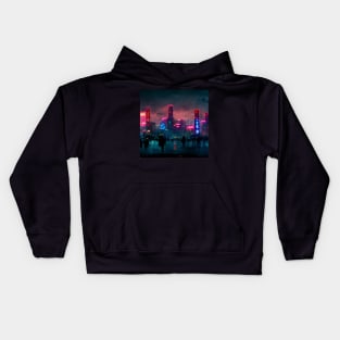 Commute - Cyberpunk Cityscape Skyline Kids Hoodie